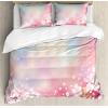 Ambesonne Christmas Duvet Cover Set, Floral Winter Red Bird Hat and Scarf on Blooming Tree Nature Inspired, Decorative 3 Piece Bedding Set with 2 Pillow Shams, Queen Size, Burgundy Green(Pink Blue)
