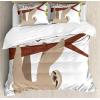 Ambesonne Christmas Duvet Cover Set, Floral Winter Red Bird Hat and Scarf on Blooming Tree Nature Inspired, Decorative 3 Piece Bedding Set with 2 Pillow Shams, Queen Size, Burgundy Green(Tan Chestnut Brown)
