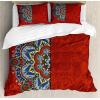 Ambesonne Christmas Duvet Cover Set, Floral Winter Red Bird Hat and Scarf on Blooming Tree Nature Inspired, Decorative 3 Piece Bedding Set with 2 Pillow Shams, Queen Size, Burgundy Green(Burgundy White Blue)