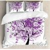 Ambesonne Christmas Duvet Cover Set, Floral Winter Red Bird Hat and Scarf on Blooming Tree Nature Inspired, Decorative 3 Piece Bedding Set with 2 Pillow Shams, Queen Size, Burgundy Green(Purple Lilac)