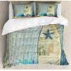Ambesonne Christmas Duvet Cover Set, Floral Winter Red Bird Hat and Scarf on Blooming Tree Nature Inspired, Decorative 3 Piece Bedding Set with 2 Pillow Shams, Queen Size, Burgundy Green(Blue Beige)