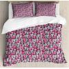 Ambesonne Christmas Duvet Cover Set, Floral Winter Red Bird Hat and Scarf on Blooming Tree Nature Inspired, Decorative 3 Piece Bedding Set with 2 Pillow Shams, Queen Size, Burgundy Green(Pink Tan Lilac)