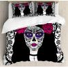 Ambesonne Christmas Duvet Cover Set, Floral Winter Red Bird Hat and Scarf on Blooming Tree Nature Inspired, Decorative 3 Piece Bedding Set with 2 Pillow Shams, Queen Size, Burgundy Green(White Black Pink)