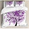 Ambesonne Christmas Duvet Cover Set, Floral Winter Red Bird Hat and Scarf on Blooming Tree Nature Inspired, Decorative 3 Piece Bedding Set with 2 Pillow Shams, Queen Size, Burgundy Green(Purple Lilac)