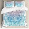 Ambesonne Christmas Duvet Cover Set, Floral Winter Red Bird Hat and Scarf on Blooming Tree Nature Inspired, Decorative 3 Piece Bedding Set with 2 Pillow Shams, Queen Size, Burgundy Green(Lilac Blue)