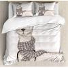 Ambesonne Christmas Duvet Cover Set, Floral Winter Red Bird Hat and Scarf on Blooming Tree Nature Inspired, Decorative 3 Piece Bedding Set with 2 Pillow Shams, Queen Size, Burgundy Green(Beige Tan)