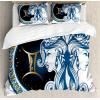 Ambesonne Christmas Duvet Cover Set, Floral Winter Red Bird Hat and Scarf on Blooming Tree Nature Inspired, Decorative 3 Piece Bedding Set with 2 Pillow Shams, Queen Size, Burgundy Green(Blue Black)