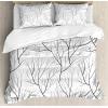 Ambesonne Christmas Duvet Cover Set, Floral Winter Red Bird Hat and Scarf on Blooming Tree Nature Inspired, Decorative 3 Piece Bedding Set with 2 Pillow Shams, Queen Size, Burgundy Green(White and Black)
