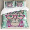 Ambesonne Christmas Duvet Cover Set, Floral Winter Red Bird Hat and Scarf on Blooming Tree Nature Inspired, Decorative 3 Piece Bedding Set with 2 Pillow Shams, Queen Size, Burgundy Green(Pink Green)