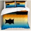 Ambesonne Christmas Duvet Cover Set, Floral Winter Red Bird Hat and Scarf on Blooming Tree Nature Inspired, Decorative 3 Piece Bedding Set with 2 Pillow Shams, Queen Size, Burgundy Green(Orange Blue)