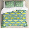 Ambesonne Christmas Duvet Cover Set, Floral Winter Red Bird Hat and Scarf on Blooming Tree Nature Inspired, Decorative 3 Piece Bedding Set with 2 Pillow Shams, Queen Size, Burgundy Green(Sea Green Yellow)