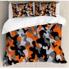 Ambesonne Christmas Duvet Cover Set, Floral Winter Red Bird Hat and Scarf on Blooming Tree Nature Inspired, Decorative 3 Piece Bedding Set with 2 Pillow Shams, Queen Size, Burgundy Green(Orange Grey Black)