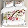 Ambesonne Christmas Duvet Cover Set, Floral Winter Red Bird Hat and Scarf on Blooming Tree Nature Inspired, Decorative 3 Piece Bedding Set with 2 Pillow Shams, Queen Size, Burgundy Green(Burgundy Green)