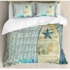 Ambesonne Christmas Duvet Cover Set, Floral Winter Red Bird Hat and Scarf on Blooming Tree Nature Inspired, Decorative 3 Piece Bedding Set with 2 Pillow Shams, Queen Size, Burgundy Green(Blue Beige)