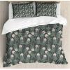 Ambesonne Christmas Duvet Cover Set, Floral Winter Red Bird Hat and Scarf on Blooming Tree Nature Inspired, Decorative 3 Piece Bedding Set with 2 Pillow Shams, Queen Size, Burgundy Green(Grey Green)
