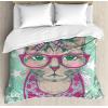 Ambesonne Christmas Duvet Cover Set, Floral Winter Red Bird Hat and Scarf on Blooming Tree Nature Inspired, Decorative 3 Piece Bedding Set with 2 Pillow Shams, Queen Size, Burgundy Green(Pink Green)