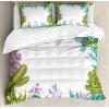 Ambesonne Christmas Duvet Cover Set, Floral Winter Red Bird Hat and Scarf on Blooming Tree Nature Inspired, Decorative 3 Piece Bedding Set with 2 Pillow Shams, Queen Size, Burgundy Green(Sage Green)