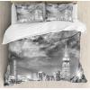 Ambesonne Christmas Duvet Cover Set, Floral Winter Red Bird Hat and Scarf on Blooming Tree Nature Inspired, Decorative 3 Piece Bedding Set with 2 Pillow Shams, Queen Size, Burgundy Green(Black White)