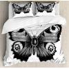 Ambesonne Christmas Duvet Cover Set, Floral Winter Red Bird Hat and Scarf on Blooming Tree Nature Inspired, Decorative 3 Piece Bedding Set with 2 Pillow Shams, Queen Size, Burgundy Green(White Charcoal)