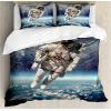 Ambesonne Christmas Duvet Cover Set, Floral Winter Red Bird Hat and Scarf on Blooming Tree Nature Inspired, Decorative 3 Piece Bedding Set with 2 Pillow Shams, Queen Size, Burgundy Green(Blue Gray)