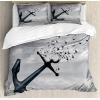 Ambesonne Christmas Duvet Cover Set, Floral Winter Red Bird Hat and Scarf on Blooming Tree Nature Inspired, Decorative 3 Piece Bedding Set with 2 Pillow Shams, Queen Size, Burgundy Green(Pale Grey)