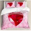 Ambesonne Christmas Duvet Cover Set, Floral Winter Red Bird Hat and Scarf on Blooming Tree Nature Inspired, Decorative 3 Piece Bedding Set with 2 Pillow Shams, Queen Size, Burgundy Green(Pink Red)
