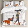 Ambesonne Christmas Duvet Cover Set, Floral Winter Red Bird Hat and Scarf on Blooming Tree Nature Inspired, Decorative 3 Piece Bedding Set with 2 Pillow Shams, Queen Size, Burgundy Green(White Brick Red)