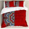 Ambesonne Christmas Duvet Cover Set, Floral Winter Red Bird Hat and Scarf on Blooming Tree Nature Inspired, Decorative 3 Piece Bedding Set with 2 Pillow Shams, Queen Size, Burgundy Green(Burgundy White Blue)