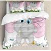 Ambesonne Christmas Duvet Cover Set, Floral Winter Red Bird Hat and Scarf on Blooming Tree Nature Inspired, Decorative 3 Piece Bedding Set with 2 Pillow Shams, Queen Size, Burgundy Green(Soft Pink)