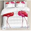 Ambesonne Christmas Duvet Cover Set, Floral Winter Red Bird Hat and Scarf on Blooming Tree Nature Inspired, Decorative 3 Piece Bedding Set with 2 Pillow Shams, Queen Size, Burgundy Green(Orange Lavender)