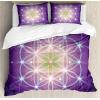 Ambesonne Christmas Duvet Cover Set, Floral Winter Red Bird Hat and Scarf on Blooming Tree Nature Inspired, Decorative 3 Piece Bedding Set with 2 Pillow Shams, Queen Size, Burgundy Green(Purple Yellow)