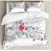 Ambesonne Christmas Duvet Cover Set, Floral Winter Red Bird Hat and Scarf on Blooming Tree Nature Inspired, Decorative 3 Piece Bedding Set with 2 Pillow Shams, Queen Size, Burgundy Green(Grey)