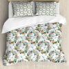 Ambesonne Christmas Duvet Cover Set, Floral Winter Red Bird Hat and Scarf on Blooming Tree Nature Inspired, Decorative 3 Piece Bedding Set with 2 Pillow Shams, Queen Size, Burgundy Green(Teal Coral and Mustard)