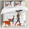 Ambesonne Christmas Duvet Cover Set, Floral Winter Red Bird Hat and Scarf on Blooming Tree Nature Inspired, Decorative 3 Piece Bedding Set with 2 Pillow Shams, Queen Size, Burgundy Green(White Brick Red)