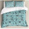 Ambesonne Christmas Duvet Cover Set, Floral Winter Red Bird Hat and Scarf on Blooming Tree Nature Inspired, Decorative 3 Piece Bedding Set with 2 Pillow Shams, Queen Size, Burgundy Green(Teal)