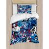 Ambesonne Christmas Duvet Cover Set, Merry Christmas Lettering on an Abstract Modern Snowflake Dot Pattern, Decorative 3 Piece Bedding Set with 2 Pillow Shams, King Size, Black Beige(Soft Blue)