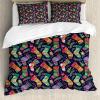 Ambesonne Christmas Duvet Cover Set, Merry Christmas Lettering on an Abstract Modern Snowflake Dot Pattern, Decorative 3 Piece Bedding Set with 2 Pillow Shams, King Size, Black Beige(Mustard and Multicolor)