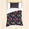 Ambesonne Christmas Duvet Cover Set, Merry Christmas Lettering on an Abstract Modern Snowflake Dot Pattern, Decorative 3 Piece Bedding Set with 2 Pillow Shams, King Size, Black Beige(Mustard and Multicolor)