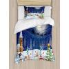 Ambesonne Christmas Duvet Cover Set, Merry Christmas Lettering on an Abstract Modern Snowflake Dot Pattern, Decorative 3 Piece Bedding Set with 2 Pillow Shams, King Size, Black Beige(White Blue)