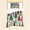 Ambesonne Christmas Duvet Cover Set, Merry Christmas Lettering on an Abstract Modern Snowflake Dot Pattern, Decorative 3 Piece Bedding Set with 2 Pillow Shams, King Size, Black Beige(Jade Green White Paprika)
