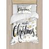 Ambesonne Christmas Duvet Cover Set, Merry Christmas Lettering on an Abstract Modern Snowflake Dot Pattern, Decorative 3 Piece Bedding Set with 2 Pillow Shams, King Size, Black Beige(Black Beige)