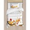 Ambesonne Christmas Duvet Cover Set, Merry Christmas Lettering on an Abstract Modern Snowflake Dot Pattern, Decorative 3 Piece Bedding Set with 2 Pillow Shams, King Size, Black Beige(Orange Marigold)