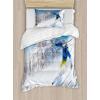 Ambesonne Christmas Duvet Cover Set, Merry Christmas Lettering on an Abstract Modern Snowflake Dot Pattern, Decorative 3 Piece Bedding Set with 2 Pillow Shams, King Size, Black Beige(Blue White Yellow)