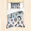 Ambesonne Christmas Duvet Cover Set, Merry Christmas Lettering on an Abstract Modern Snowflake Dot Pattern, Decorative 3 Piece Bedding Set with 2 Pillow Shams, King Size, Black Beige(Ivory Violet Blue)