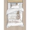 Ambesonne Christmas Duvet Cover Set, Merry Christmas Lettering on an Abstract Modern Snowflake Dot Pattern, Decorative 3 Piece Bedding Set with 2 Pillow Shams, King Size, Black Beige(Brown)