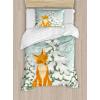 Ambesonne Christmas Duvet Cover Set, Merry Christmas Lettering on an Abstract Modern Snowflake Dot Pattern, Decorative 3 Piece Bedding Set with 2 Pillow Shams, King Size, Black Beige(Almond Green Orange)
