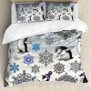 Ambesonne Christmas Duvet Cover Set, Merry Christmas Lettering on an Abstract Modern Snowflake Dot Pattern, Decorative 3 Piece Bedding Set with 2 Pillow Shams, King Size, Black Beige(Ivory Violet Blue)