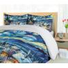Ambesonne Christmas Duvet Cover Set, Merry Christmas Lettering on an Abstract Modern Snowflake Dot Pattern, Decorative 3 Piece Bedding Set with 2 Pillow Shams, King Size, Black Beige(Blue Evergreen and Mustard)
