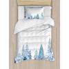 Ambesonne Christmas Duvet Cover Set, Merry Christmas Lettering on an Abstract Modern Snowflake Dot Pattern, Decorative 3 Piece Bedding Set with 2 Pillow Shams, King Size, Black Beige(Blue White)