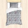 Ambesonne Christmas Duvet Cover Set, Merry Christmas Lettering on an Abstract Modern Snowflake Dot Pattern, Decorative 3 Piece Bedding Set with 2 Pillow Shams, King Size, Black Beige(Pale Grey White and Pink)